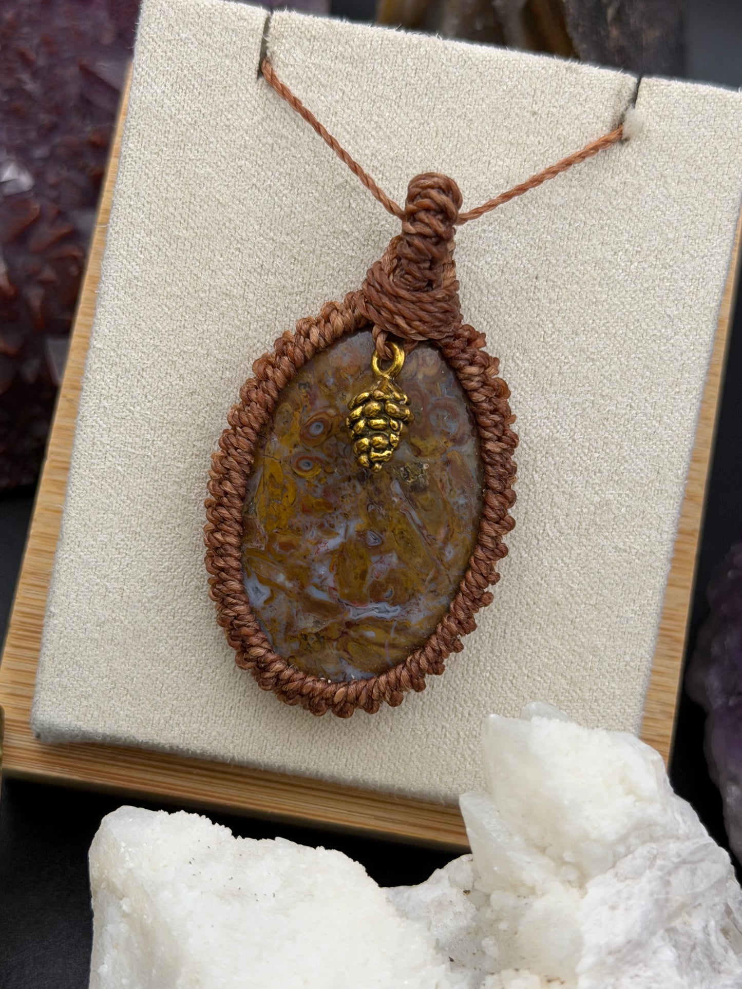 The Ancient Grove: Hand-Knotted Agatized Wood Macrame Necklace