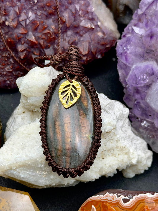 The Ember Within: Hand-Knotted Red Labradorite Macrame Necklace