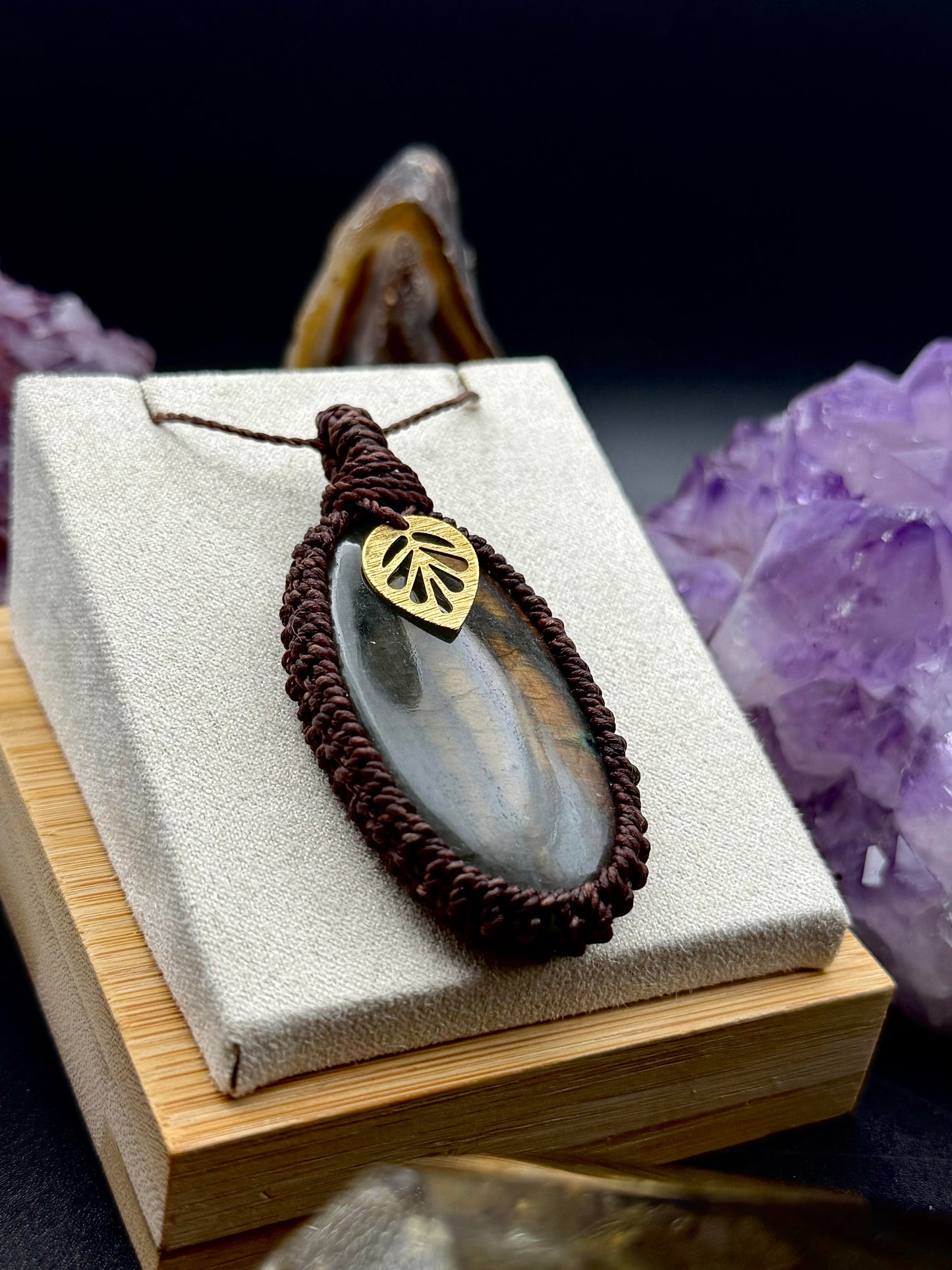 The Ember Within: Hand-Knotted Red Labradorite Macrame Necklace