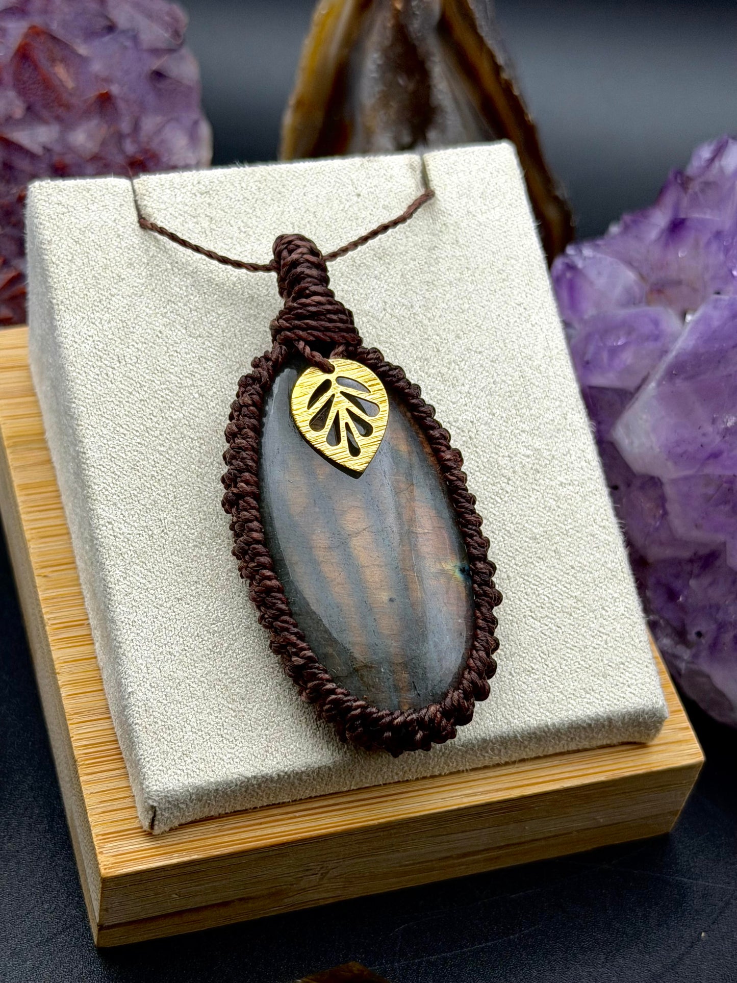 The Ember Within: Hand-Knotted Red Labradorite Macrame Necklace